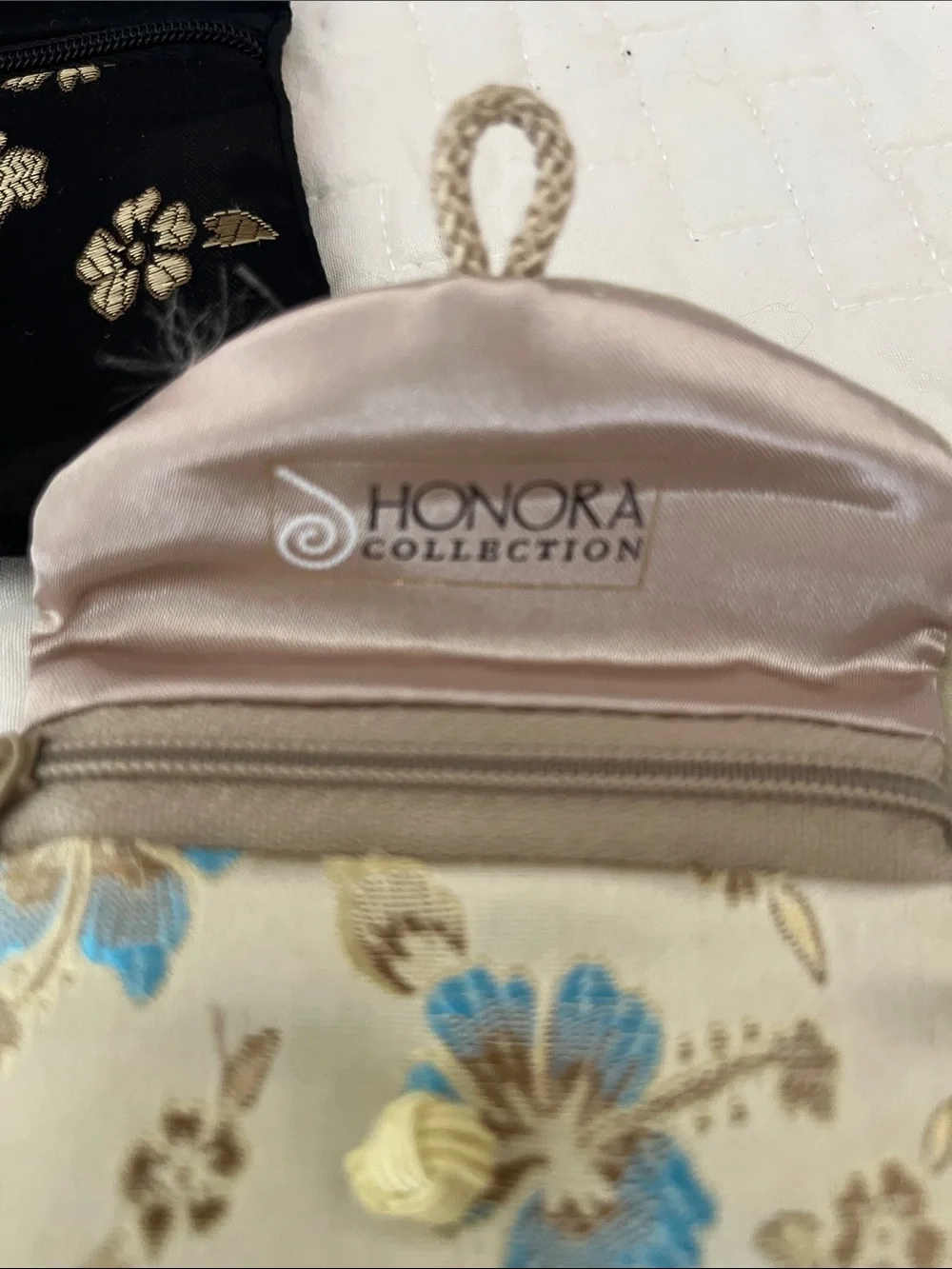 Honora Floral Silk Clutch Duo in Black & Cream with Blue Accents